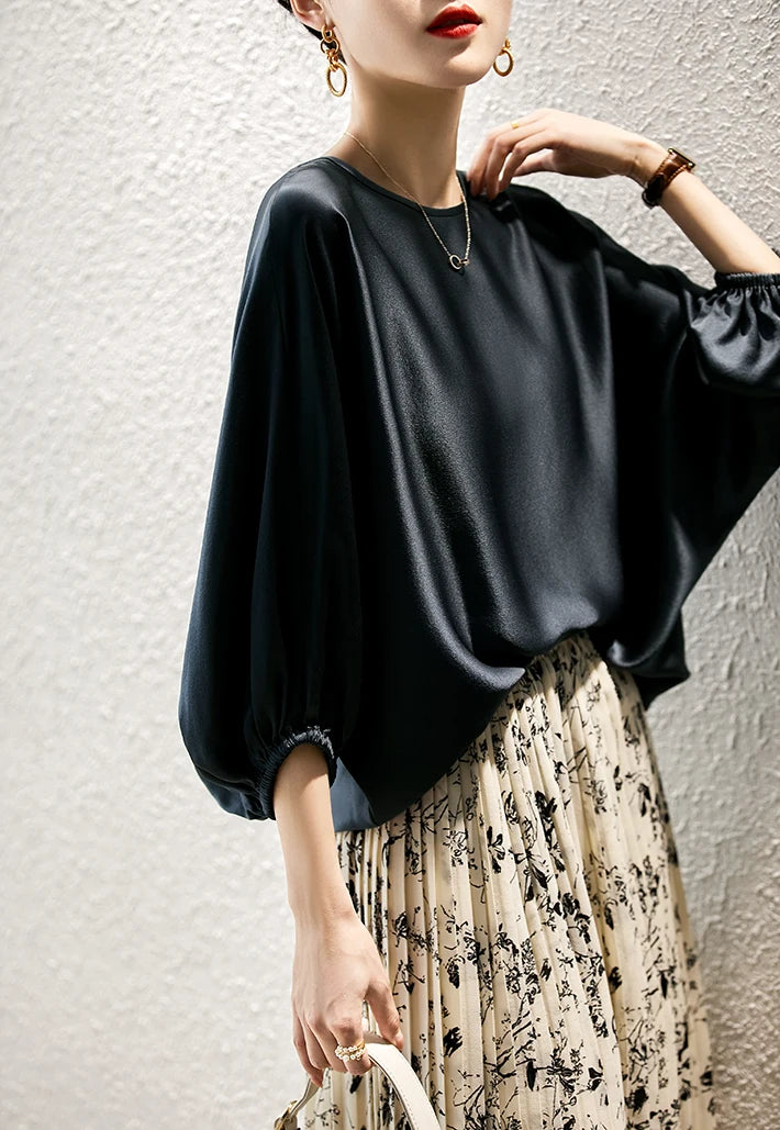 Silk Satin Batwing Sleeve Blouse
