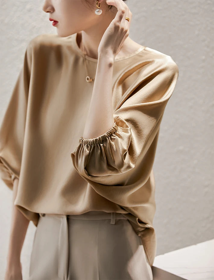 Silk Satin Batwing Sleeve Blouse