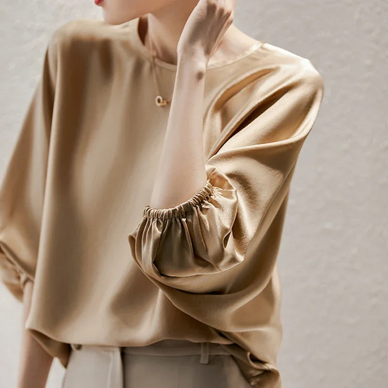 Silk Satin Batwing Sleeve Blouse