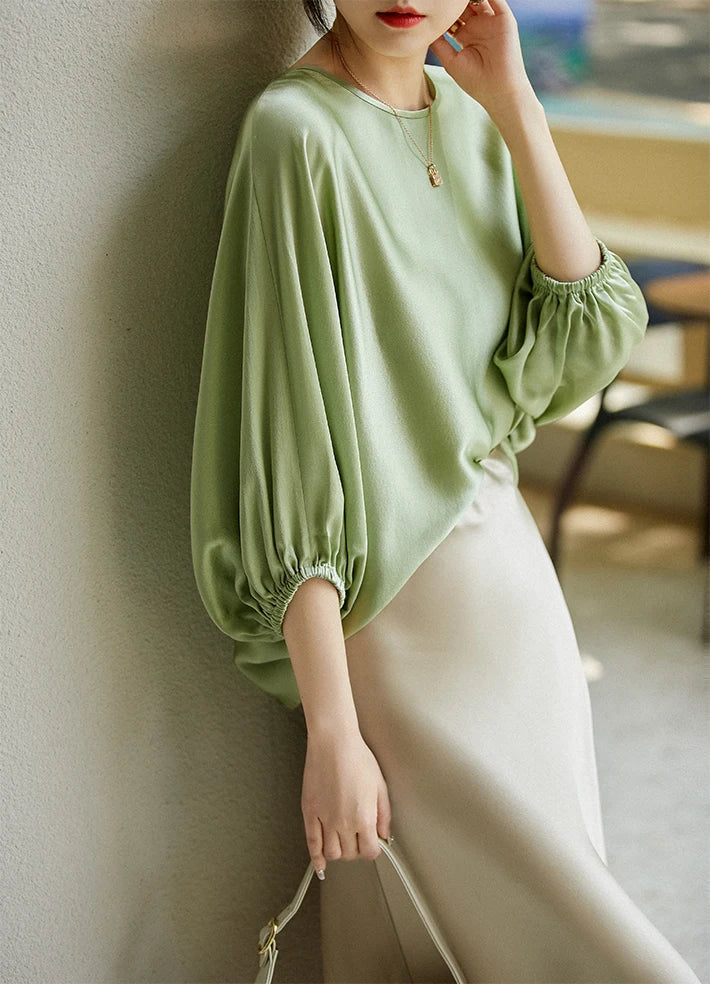 Silk Satin Batwing Sleeve Blouse