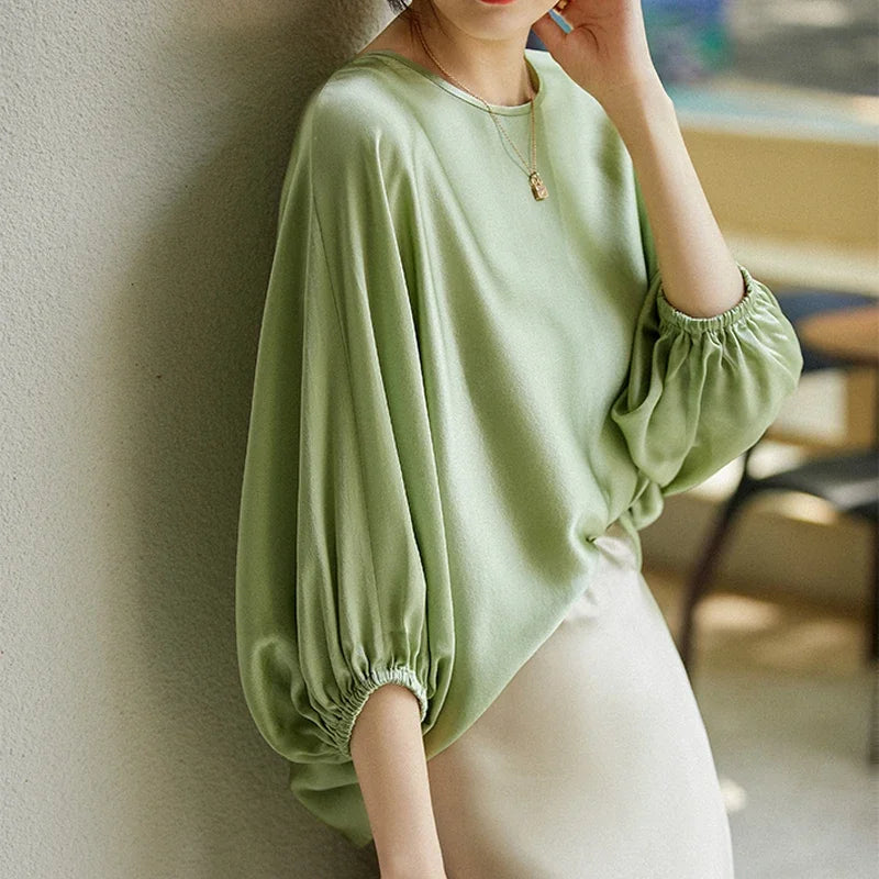 Silk Satin Batwing Sleeve Blouse