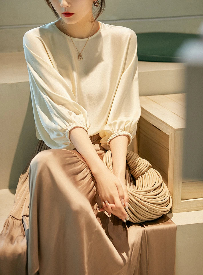 Silk Satin Batwing Sleeve Blouse