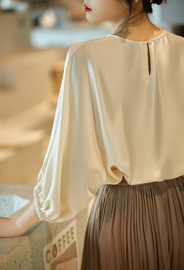Silk Satin Batwing Sleeve Blouse