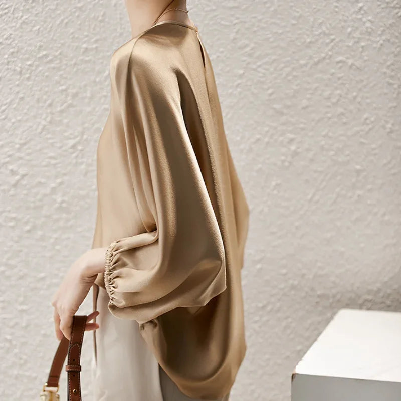 Silk Satin Batwing Sleeve Blouse