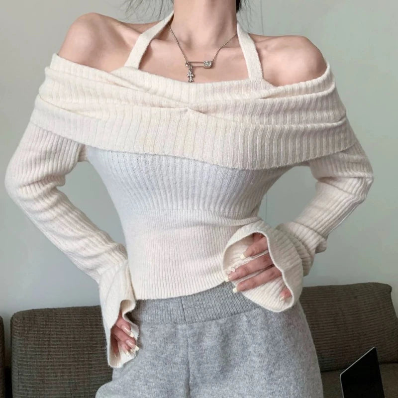 Deeptown Slim Fit Halter Long Sleeve Top