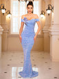 Rhinestone Leaf Velvet Evening Dress