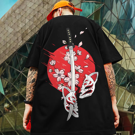 Men's Retro 3D Samurai Sword T-Shirt – Short Sleeve, Oversized, Streetwear