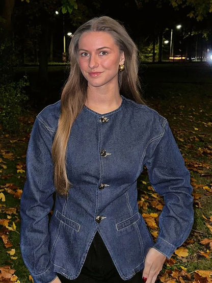 Vintage Denim Jacket & Wide Leg Pants Set
