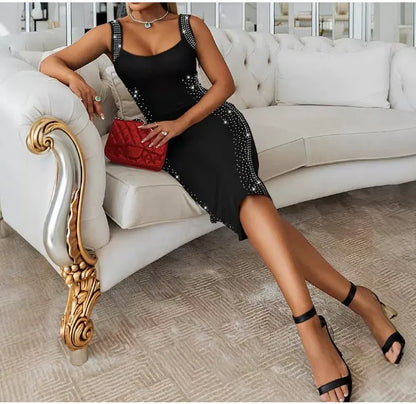 V-Neck Rhinestone Bodycon Dress
