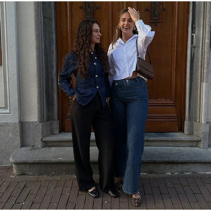 Vintage Denim Jacket & Wide Leg Pants Set