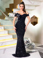 Rhinestone Leaf Velvet Evening Dress
