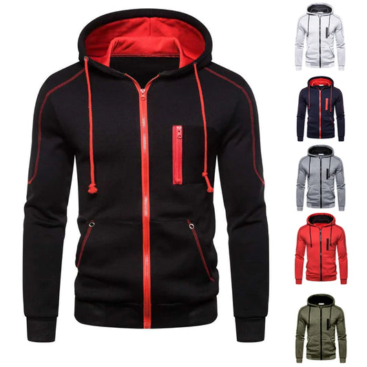 Casual Men’s Fleece Hoodie – Color Block Design