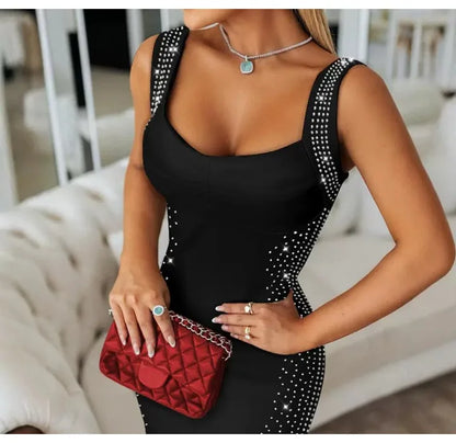 V-Neck Rhinestone Bodycon Dress