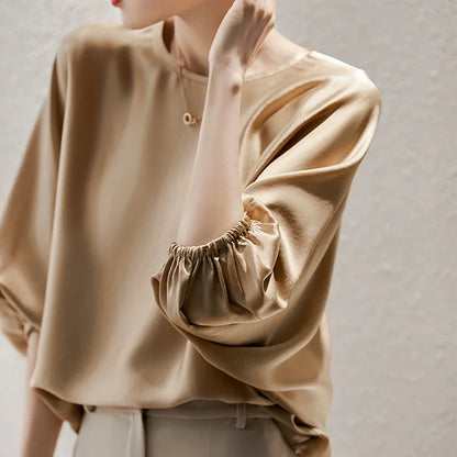 Silk Satin Batwing Sleeve Blouse