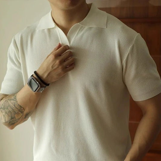 Summer Casual Knit Polo for Men – V-Neck & Slim Fit