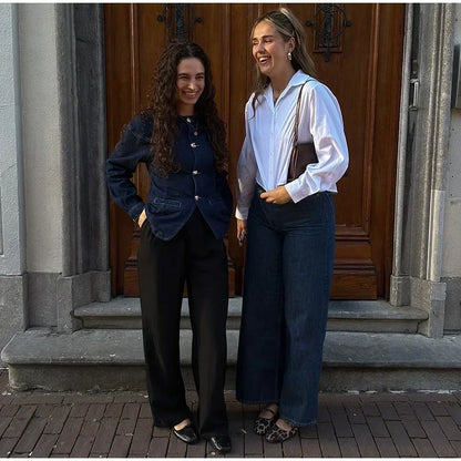 Vintage Denim Jacket & Wide Leg Pants Set