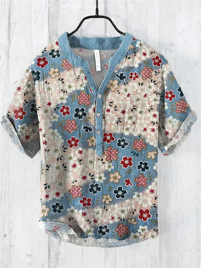 Men’s Multi-Color V-Neck Casual Shirt – Relaxed Fit