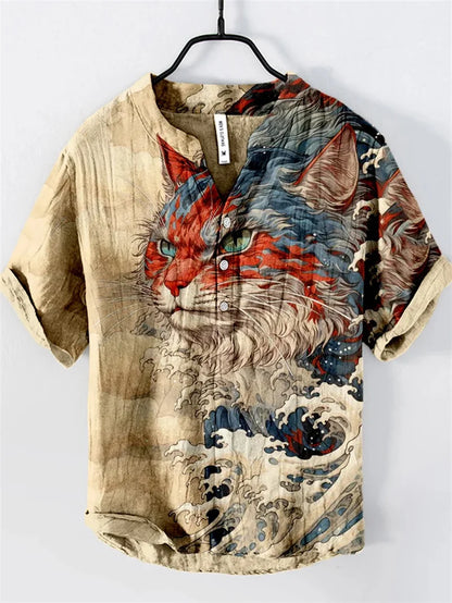 Men’s Multi-Color V-Neck Casual Shirt – Relaxed Fit