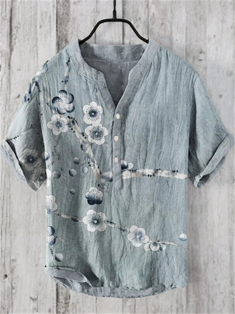 Men’s Multi-Color V-Neck Casual Shirt – Relaxed Fit