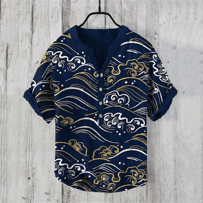 Men’s Multi-Color V-Neck Casual Shirt – Relaxed Fit