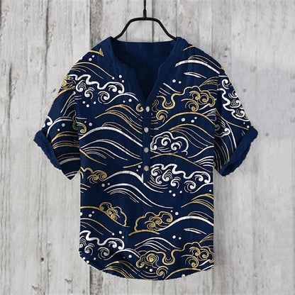 Men’s Multi-Color V-Neck Casual Shirt – Relaxed Fit